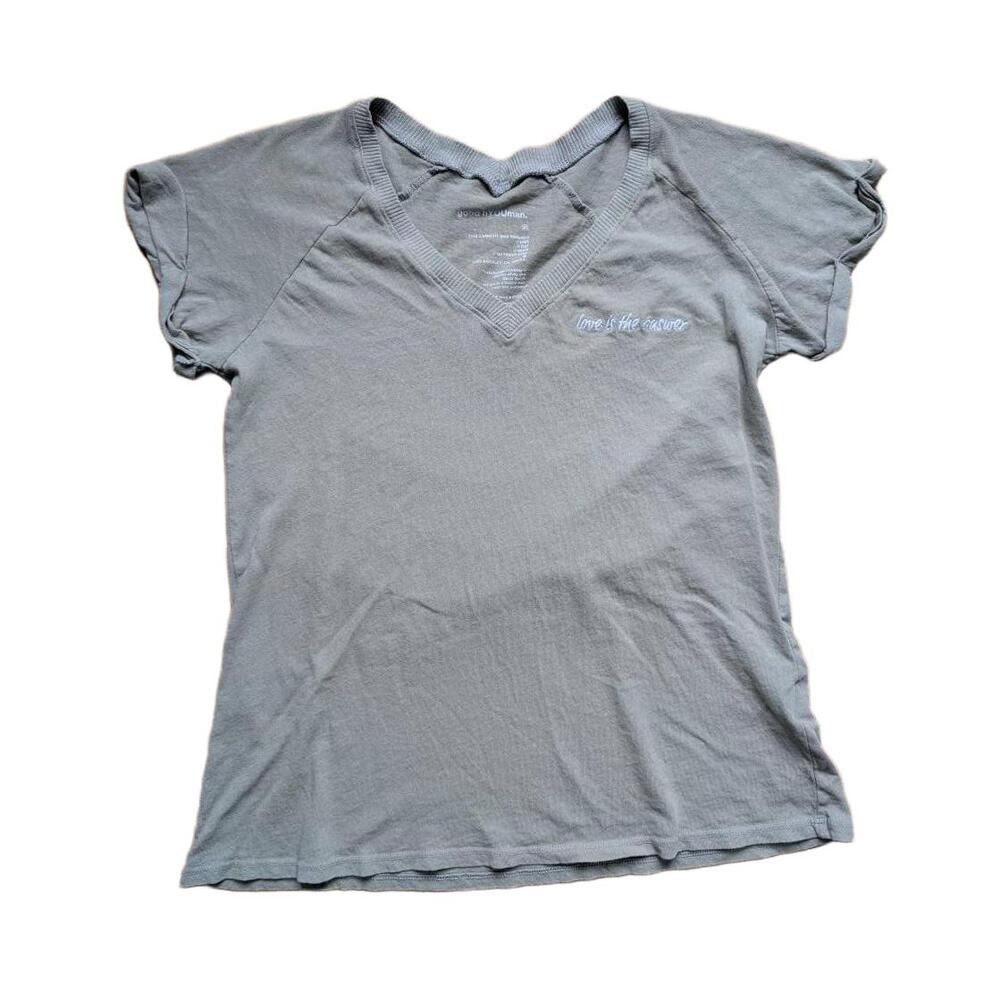 Good Hyouman XS Sage Green V Neck Cotton Tshirt "Love is the answer" Made in USA